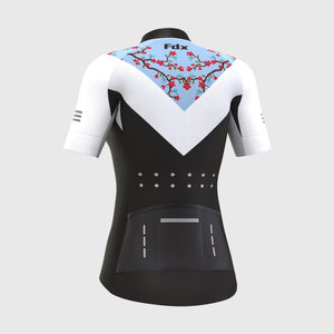 FDX Women's Black, White & Blue Best Short Sleeve Cycling Jersey & Breathable, Reflective Details 3D Cushion Pad Lightweight Secure Pockets Uk