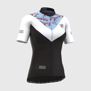 Fdx Women's Blue & White Short Sleeve Cycling Jersey Breathable Quick Dry Mesh Fleece Full Zip Hi Viz Reflectors & Pockets Summer Cycling Gear UK