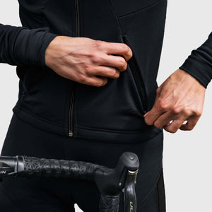 Fdx Mens Black Long Sleeve Cycling Jersey for Winter Roubaix Warm Fleece Road Bike Wear Top Full Zipper, Pockets & Hi-viz Reflectors - Arch