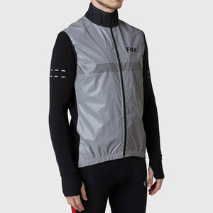 Fdx Men's Cycling Gilet Sleeveless Vest Black & Grey for Winter Clothing 360° Reflective, Lightweight, Windproof, Waterproof & Pockets