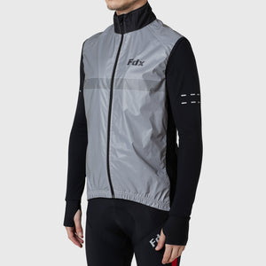 Fdx Cycling Gilet Sleeveless Vest for Men's Black & Grey Winter Clothing 360° Reflective, Lightweight, Windproof, Waterproof & Pockets