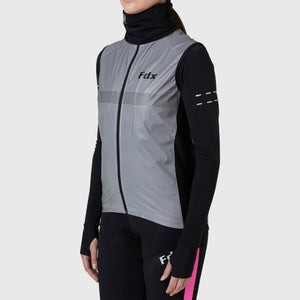 FDX Black & Grey Women's Cycling Gilet Sleeveless Waterproof Wind Breaker Lightweight 360 Reflective Details & Secure Pockets All Season Sports & Outdoor