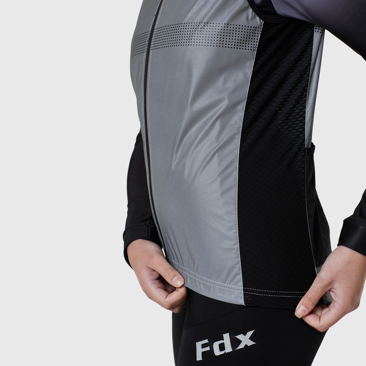 Fdx Women's Black & Grey Cycling Gilet Sleeveless Vest for Winter Clothing 360° Reflective, Lightweight, Windproof, Waterproof & Pockets