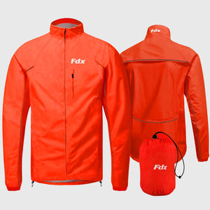 Fdx Men's Stowable Red Cycling Jacket for Winter Thermal Casual Softshell Clothing Lightweight, Shaverproof, Packable ,Windproof, Waterproof & Pockets - Defray