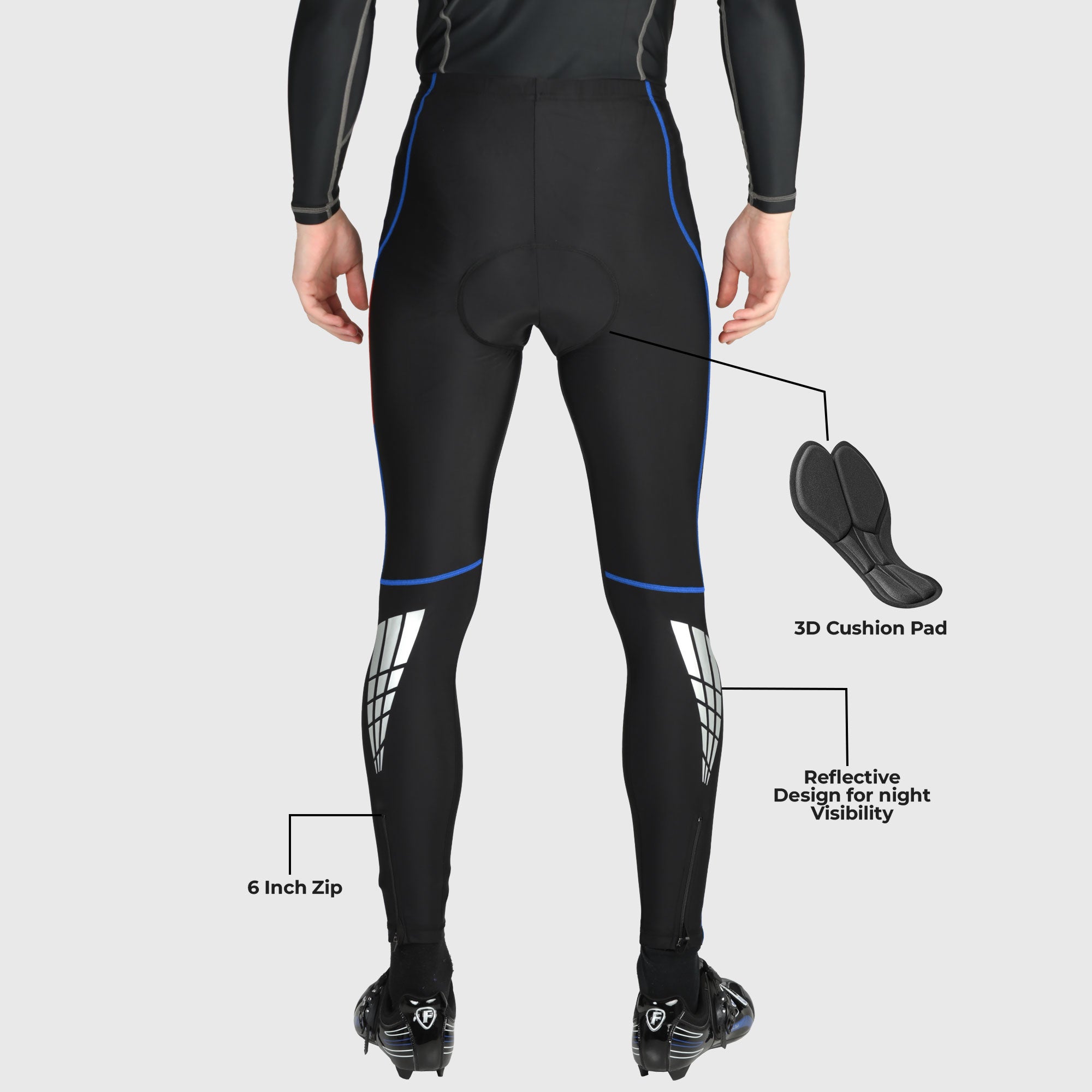 Fdx Heatchaser Men's Compression Cycling Tights Black, Red & Blue