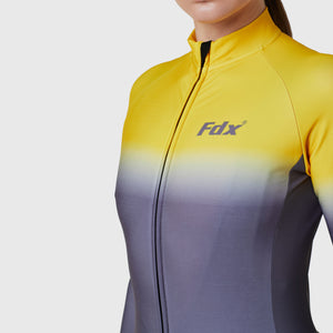 FDX Women’s cycling jersey Yellow & Grey full sleeves Windproof Thermal fleece Roubaix Winter Cycle Tops, lightweight long sleeves Warm lined shirt Reflective Details for biking