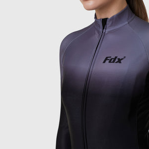 Fdx Women's Black & Grey Long Sleeve Winter Thermal Cycling Jersey Windproof Water Resistance Hi Viz Reflectors & Pockets Cycling Gear UK