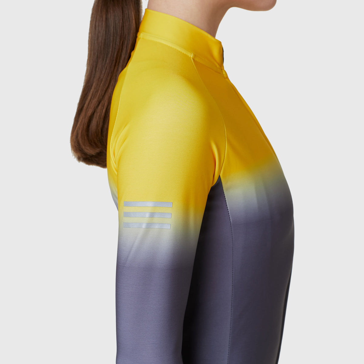 Fdx Women's Yellow & Grey Long Sleeve Winter Thermal Cycling Jersey Windproof Water Resistance Hi Viz Reflectors & Pockets Cycling Gear UK