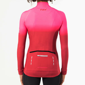 Women’s Pink & Maroon full sleeves cycling jersey windproof warm Roubaix winter biking top, lightweight long sleeves thermal fleece shirt for bike riding