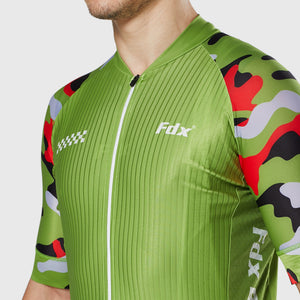 Fdx Mens Breathable Summer Cycling Jersey Green Best Road Bike Wear Top Light Weight, Full Zipper, Pockets & Hi-viz Reflectors - Camouflage