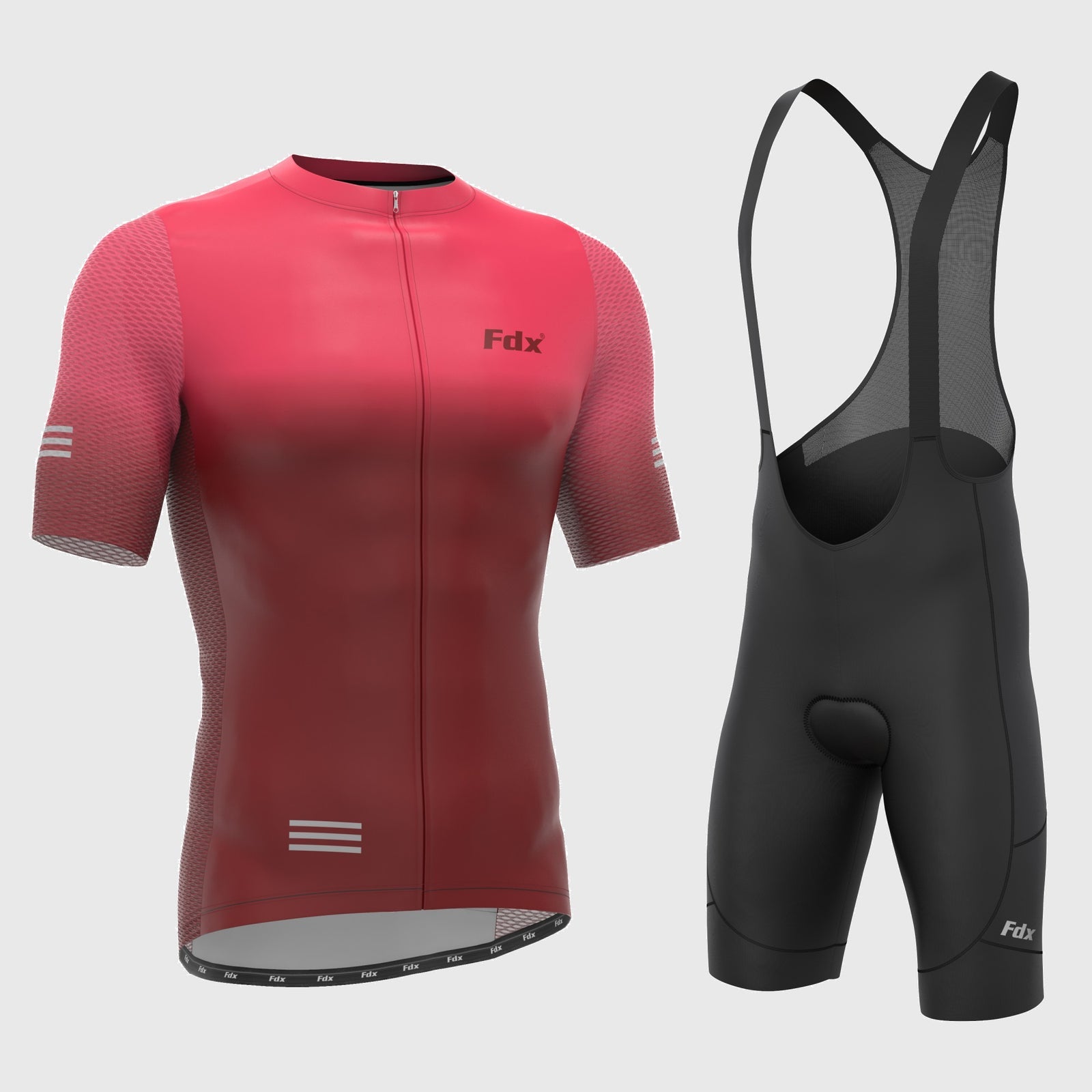 Fdx Mens Pink & Maroon Short Sleeve Cycling Jersey & Gel Padded Bib Shorts Best Summer Road Bike Wear Light Weight, Hi-viz Reflectors & Pockets - Duo