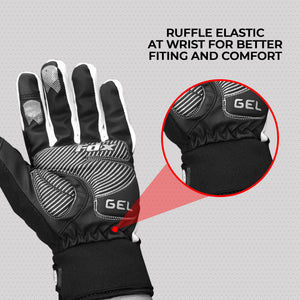 Unisex White Full Finger Winter Cycling Gloves - windproof warm padded palm women mitts, cold weather waterproof touch sensitive thermal racing MTB
