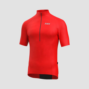 Fdx Short Sleeve Cycling Jersey for Mens Red, Summer Best Road Bike Wear Top Light Weight, Full Zipper, Pockets & Hi-viz Reflectors - Pace