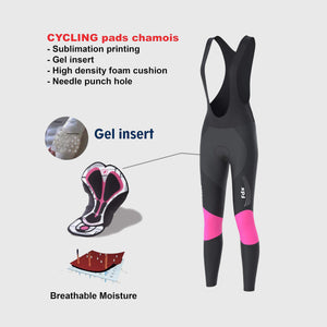 Fdx Womens Black & Pink Gel Padded Cycling Bib Tights For Winter Roubaix Thermal Fleece breathable Reflective Design Warm Leggings - Thermodream Bike Pants