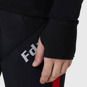 Fdx Mens Red Long Sleeve Cycling Jersey with Loop Hole for Winter Roubaix Thermal Fleece Road Bike Wear Top Full Zipper, Pockets & Hi-viz Reflectors - Archets & Hi-viz Reflectors - Arch