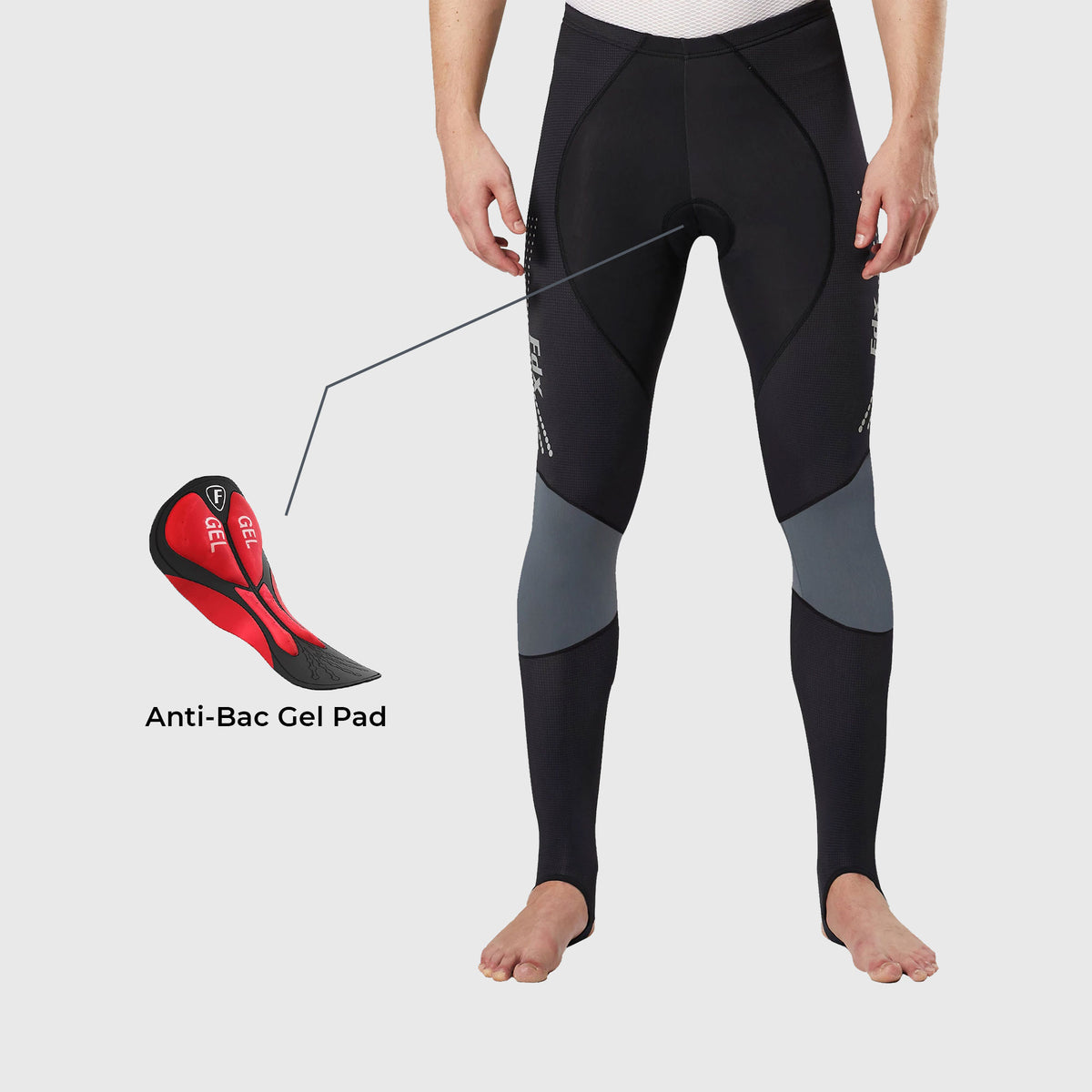 Fdx Thermodream Men's Padded Winter Cycling Tights Grey, Red
