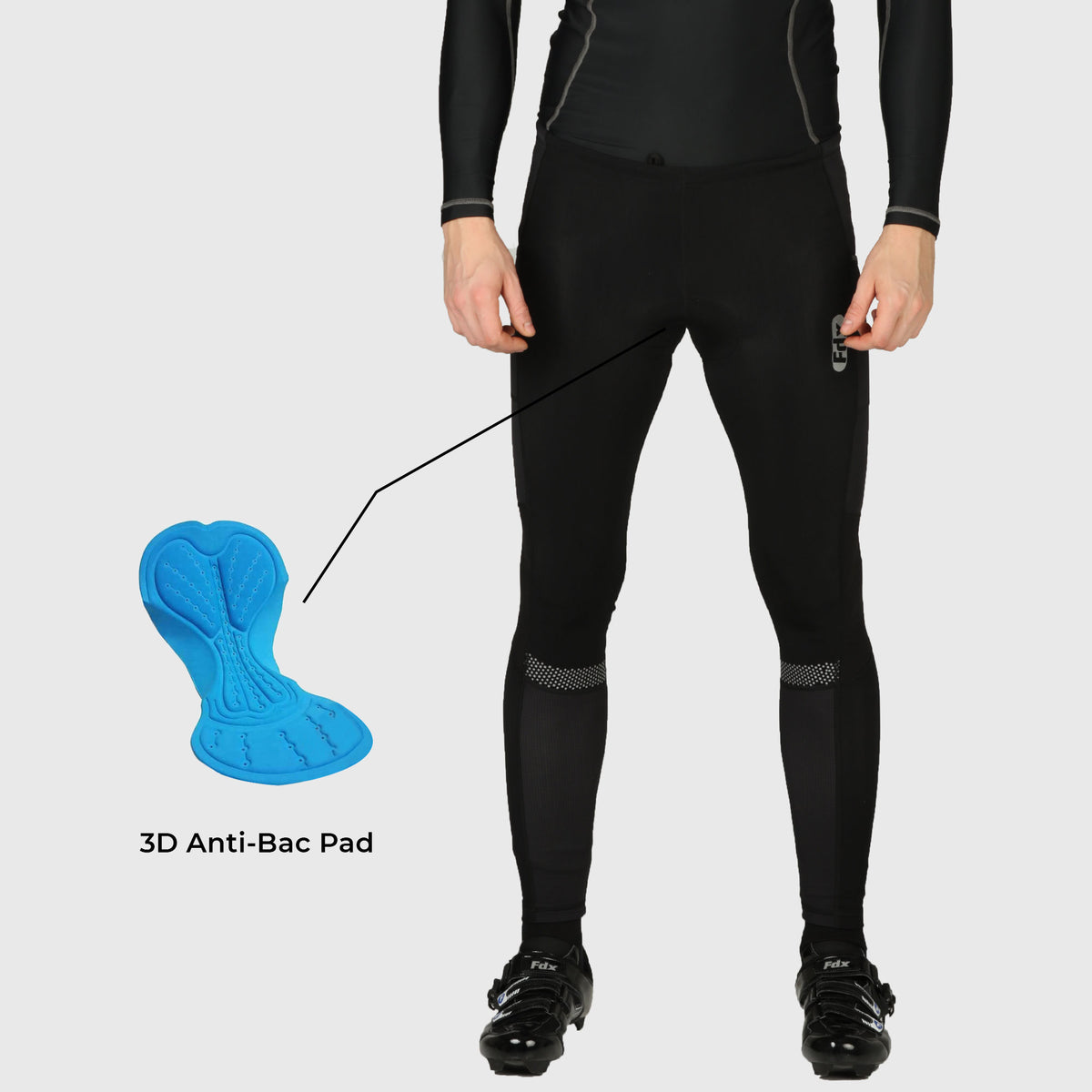 Fdx All Day Men's Padded Winter Cycling Tights Blue, Black & Red