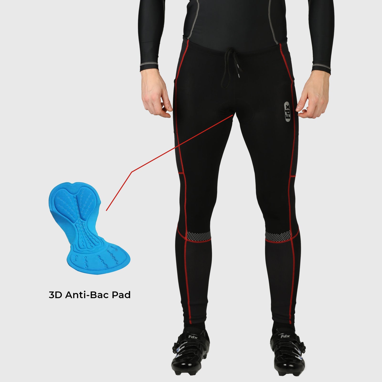Fdx All Day Men's Padded Winter Cycling Tights Blue, Black & Red