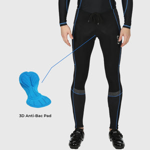 Fdx Mens Black & Blue 3D Anti Bacterial Gel Padded Cycling Tights For Winter Roubaix Thermal Fleece Reflective Warm Leggings - All Day Bike Long Pants