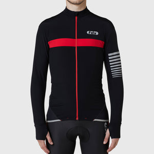 Fdx Mens Thermal Long Sleeve Cycling Jersey Red for Winter Roubaix Warm Fleece Road Bike Wear Top Full Zipper, Pockets & Hi-viz Reflectors - All Day