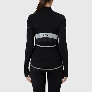 Fdx Women's Black Long Sleeve Cycling Jersey With back Pockets & Gel Padded Bib Tights Pants for Winter Roubaix Thermal Fleece Road Bike Wear Windproof, Hi viz Reflectors & Pockets - Arch