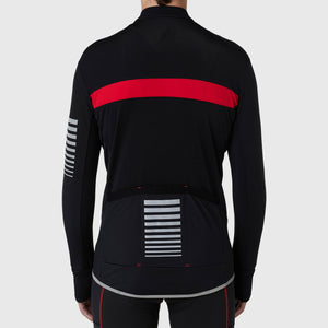 Fdx Mens Red Reflective Long Sleeve Cycling Jersey for Winter Roubaix Thermal Fleece Road Bike Wear Top Full Zipper, Pockets & Hi-viz Reflectors - All Day