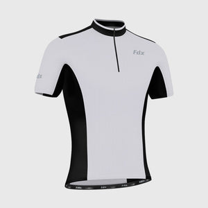 Fdx Mens White & Black Short Sleeve Cycling Jersey for Summer Best Road Bike Wear Top Light Weight, Full Zipper, Pockets & Hi-viz Reflectors - Vertex