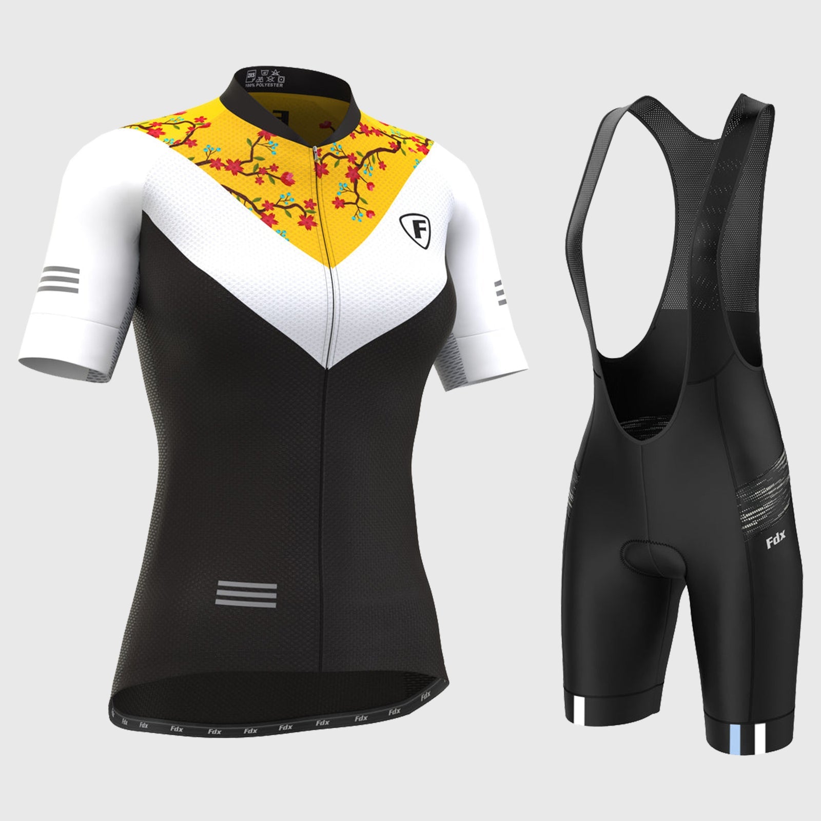 FDX Women's Black, White & Yellow Short Sleeve Best Cycling Jersey & Breathable Mesh Bib Short Reflective Details 3D Cushion Pad Lightweight 