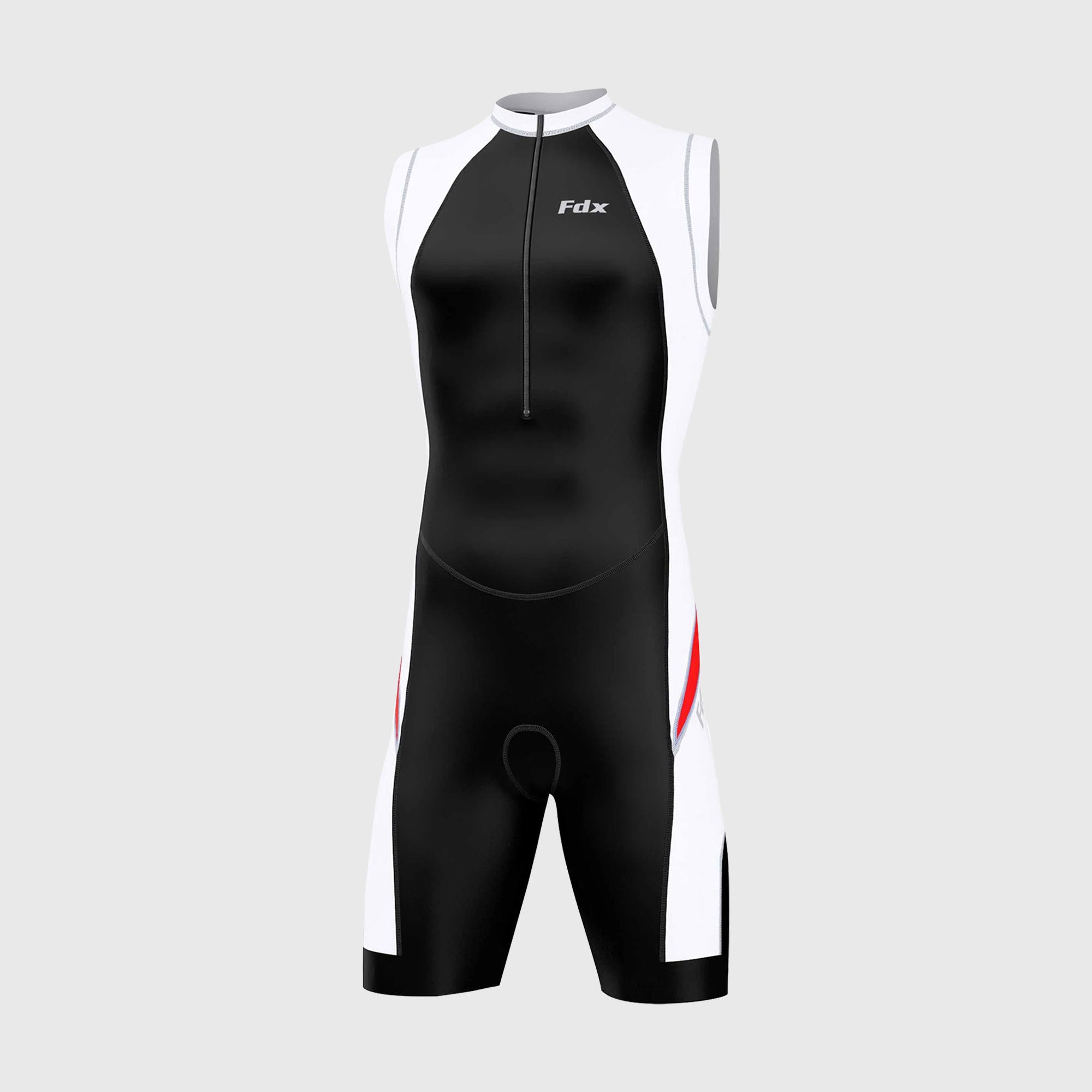 Fdx Mens Black & Red Sleeveless Gel Padded Triathlon / Skin Suit for Summer Cycling Wear, Runnung & Swimming Half Zip - Zion