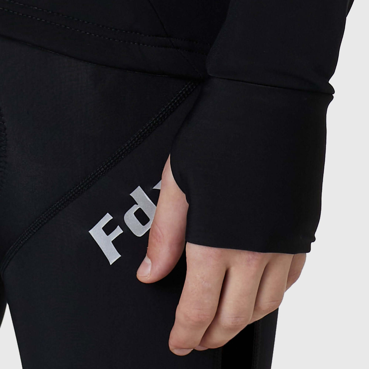 Fdx Men's Black Long Sleeve Cycling Jersey with Loop Hole for Winter Roubaix Thermal Fleece Road Bike Wear Top Full Zipper - Arch