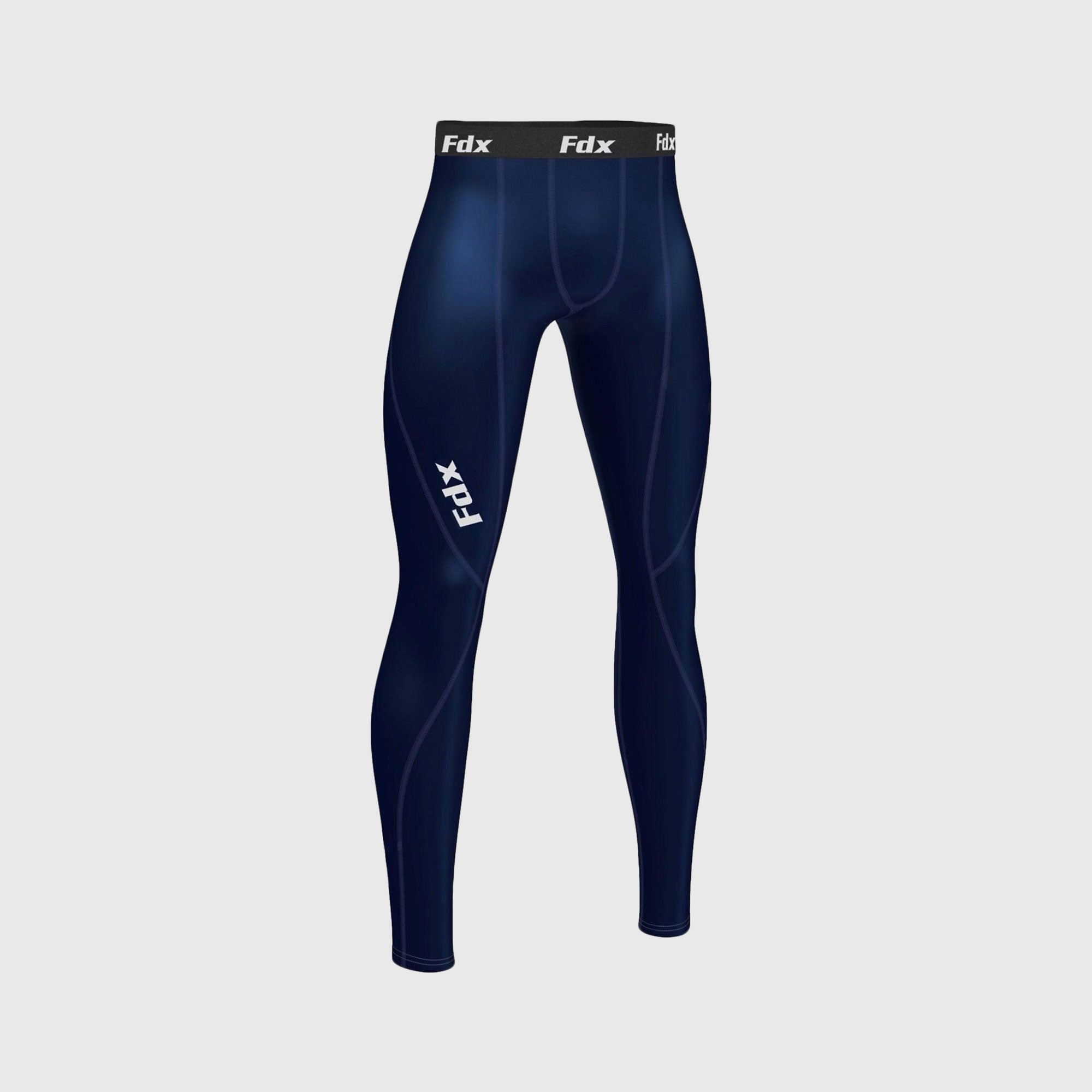Fdx Navy Blue Compression Tights Leggings Gym Workout Running Athletic Yoga Elastic Waistband Strechable Breathable Training Jogging Pants - Thermolinx