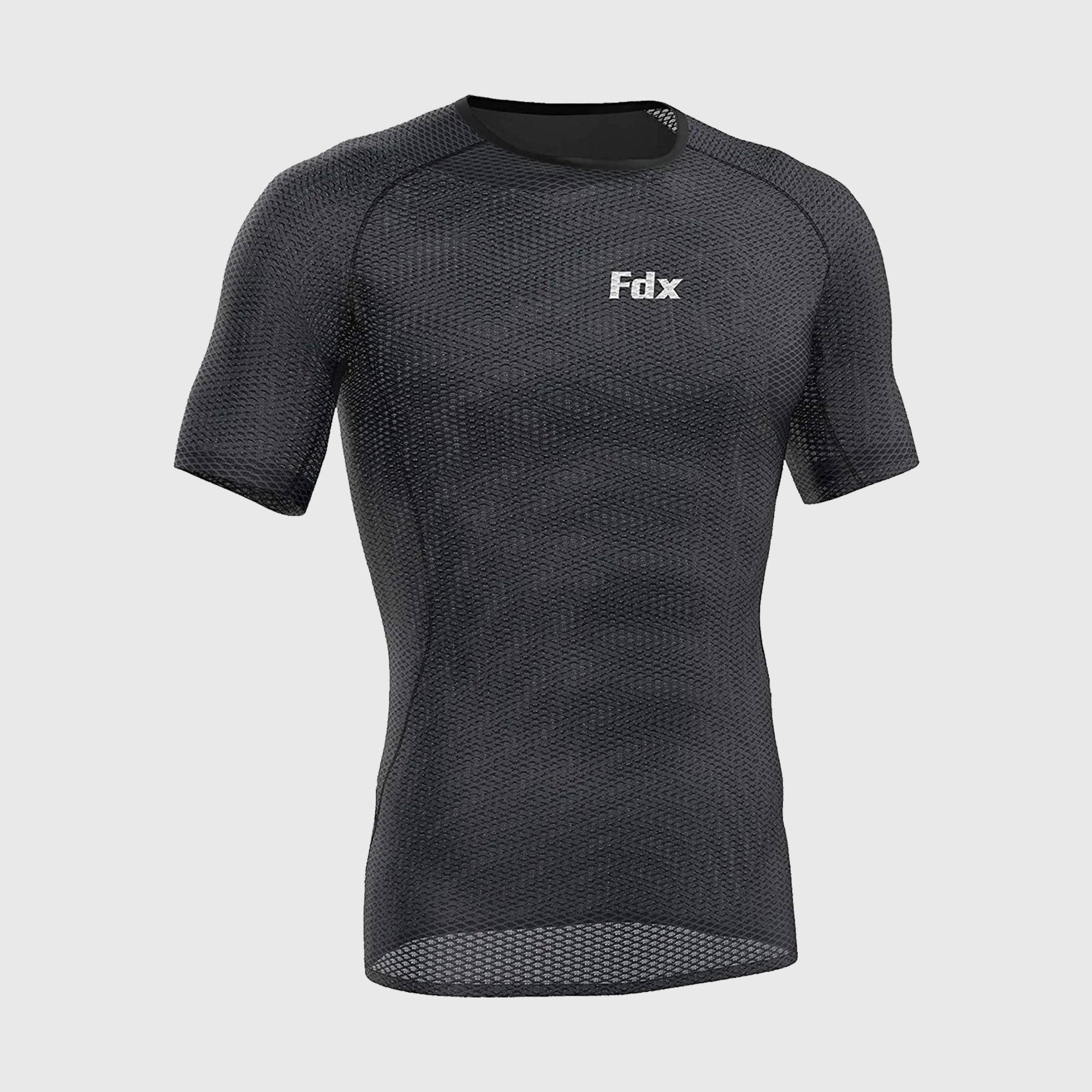 Fdx Mens Black Short Sleeve Mesh Compression Top Running Gym Workout Wear Rash Guard Stretchable Breathable - Aeroform