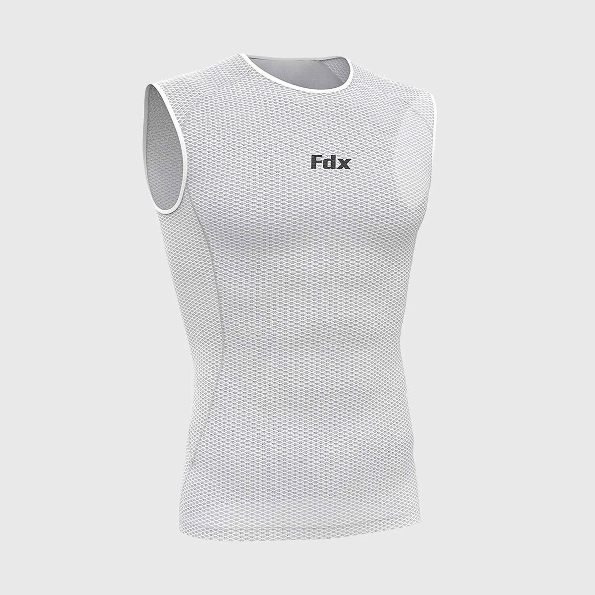 Fdx Mens White Sleeveless Mesh Compression Top Running Gym Workout Wear Rash Guard Stretchable Breathable - Aeroform