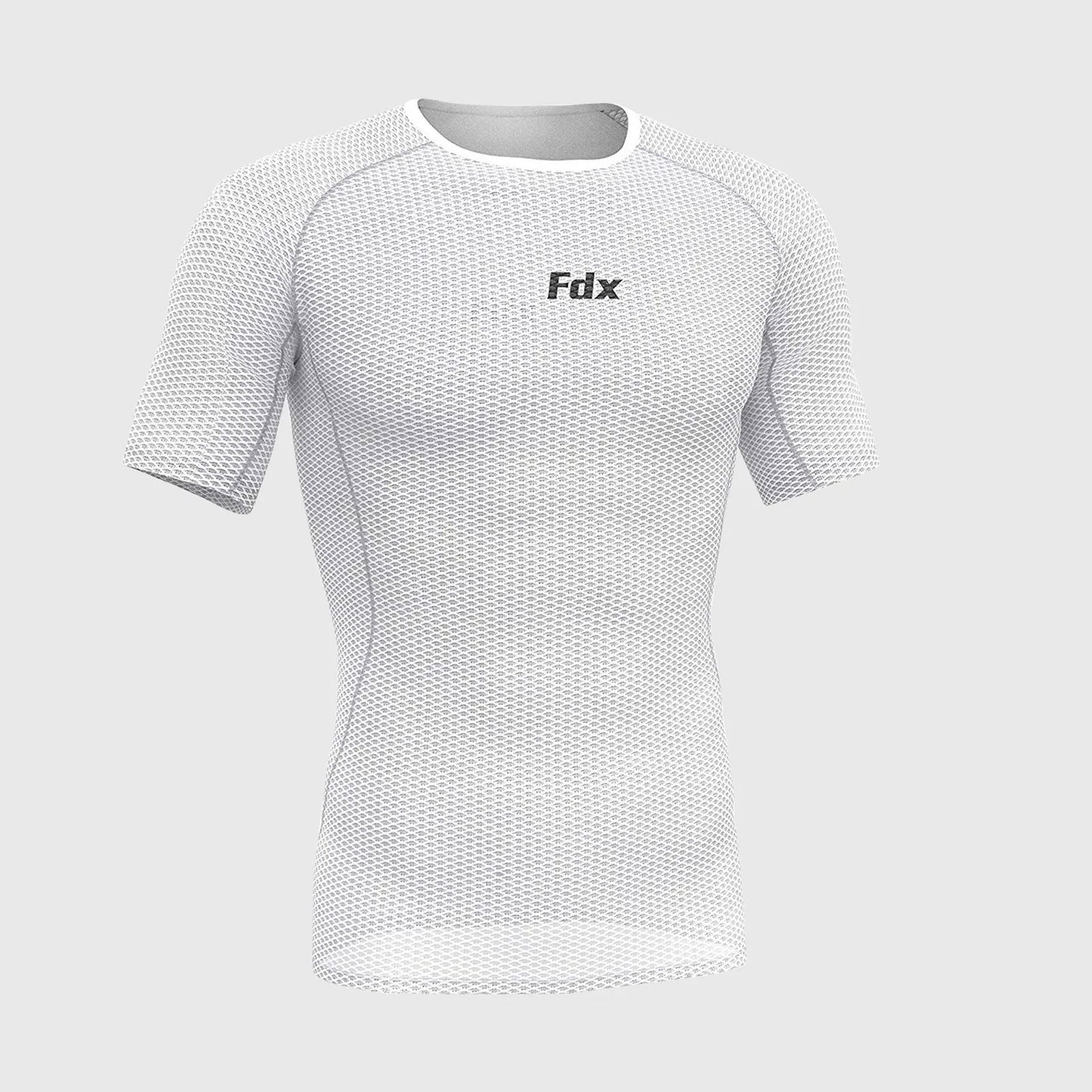 Fdx Mens White Short Sleeve Mesh Compression Top Running Gym Workout Wear Rash Guard Stretchable Breathable - Aeroform