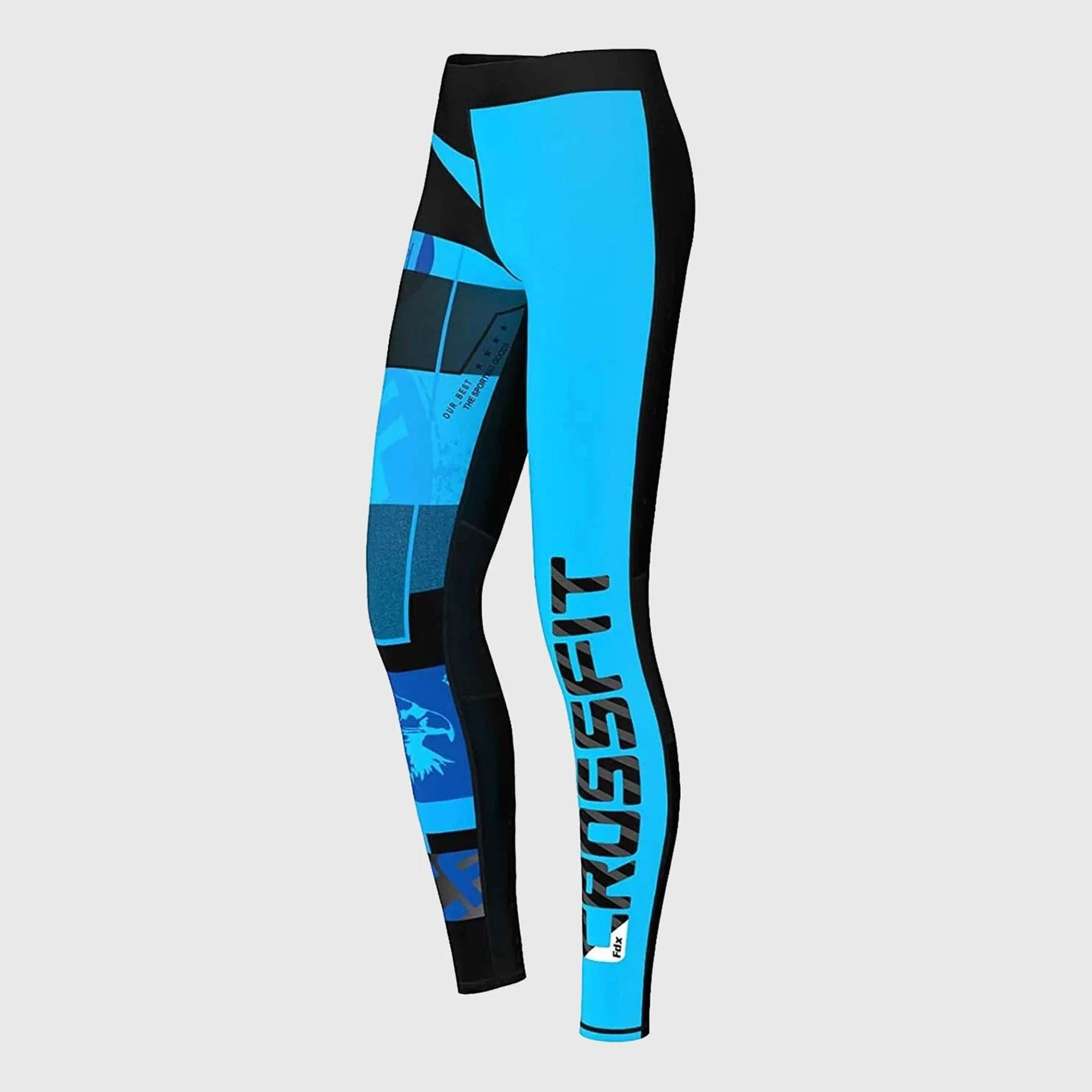 Fdx Black & Sky Blue Compression Tights Leggings Gym Workout Running Athletic Yoga Elastic Waistband Strechable Breathable Training Jogging Pants - Amrap