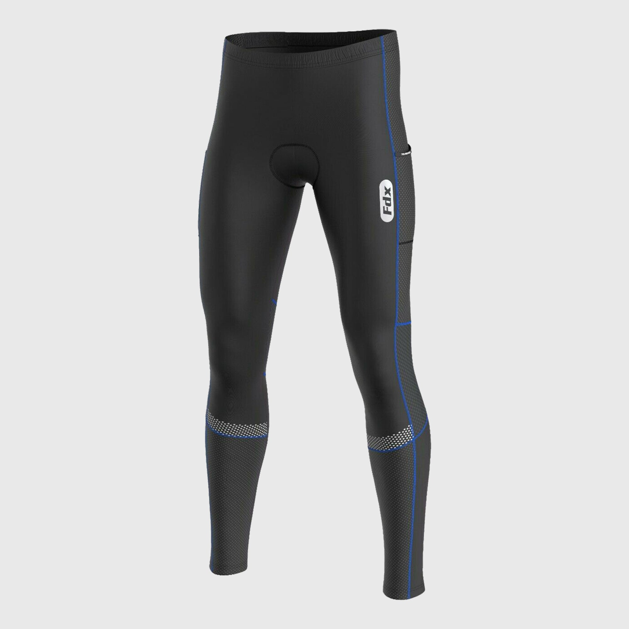 Fdx Mens Blue Chamois Gel Padded Cycling Tights For Winter Roubaix Thermal Fleece Reflective Warm Leggings - All Day Bike Long Pants