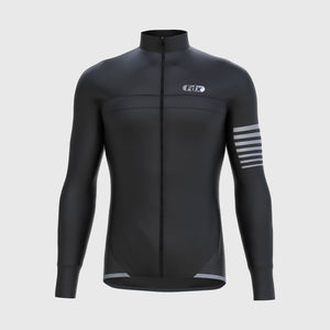 Fdx Mens Black Long Sleeve Cycling Jersey for Winter Roubaix Thermal Fleece Road Bike Wear Top Full Zipper, Pockets & Hi-viz Reflectors - All Day