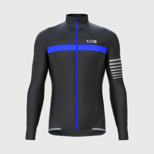 Fdx Mens Blue Long Sleeve Cycling Jersey for Winter Roubaix Thermal Fleece Road Bike Wear Top Full Zipper, Pockets & Hi-viz Reflectors - All Day