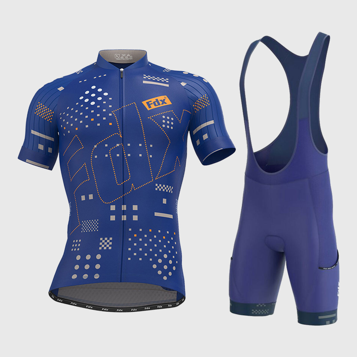 Fdx Mens Blue Short Sleeve Cycling Jersey & Gel Padded Bib Shorts Best Summer Road Bike Wear Light Weight, Hi-viz Reflectors & Pockets - All Day