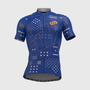 Fdx Mens Blue Short Sleeve Cycling Jersey for Summer Best Road Bike Wear Top Light Weight, Full Zipper, Pockets & Hi-viz Reflectors - All Day