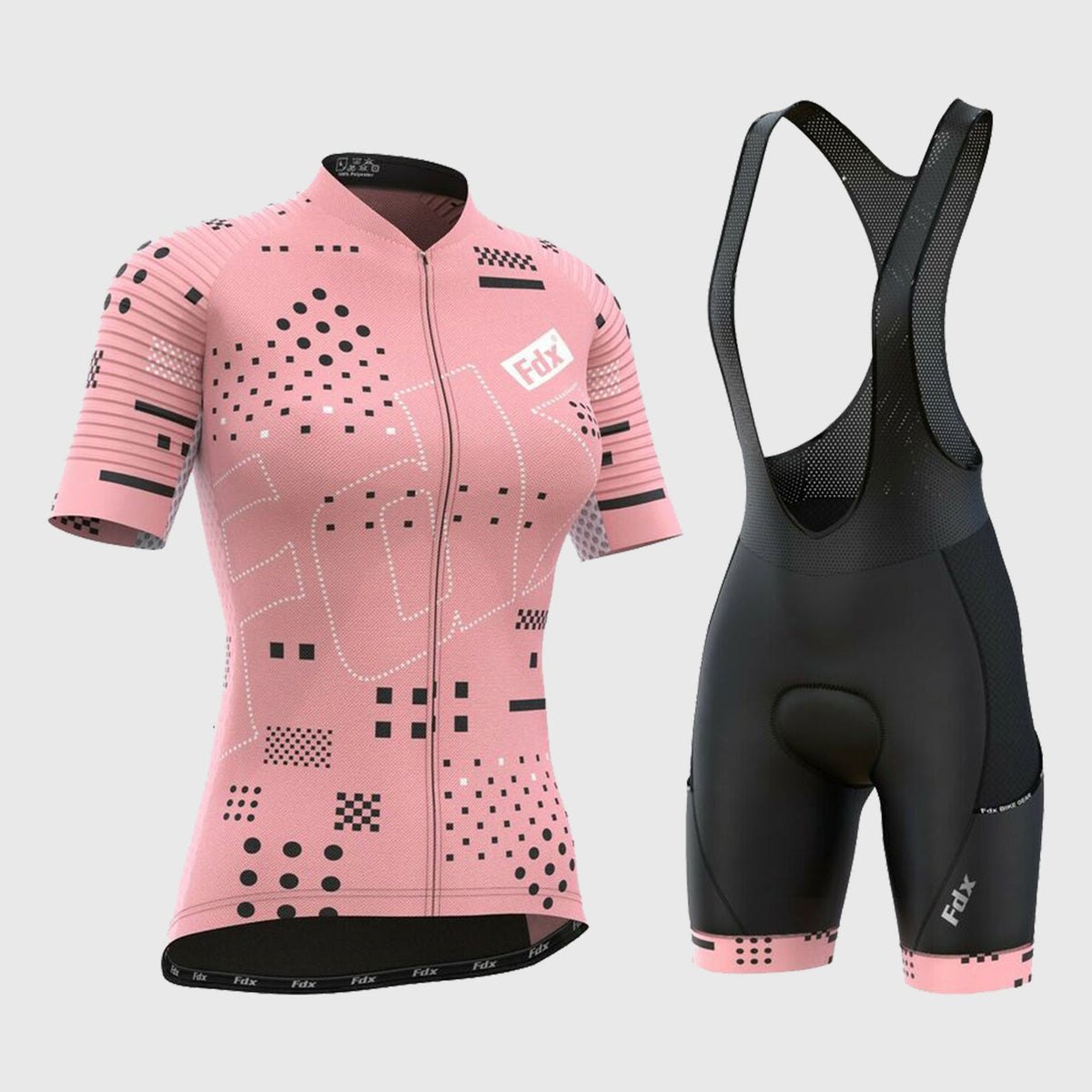 Fdx Womens Tea Pink Short Sleeve Cycling Jersey & Gel Padded Bib Shorts Best Summer Road Bike Wear Light Weight, Hi-viz Reflectors & Pockets - All Day