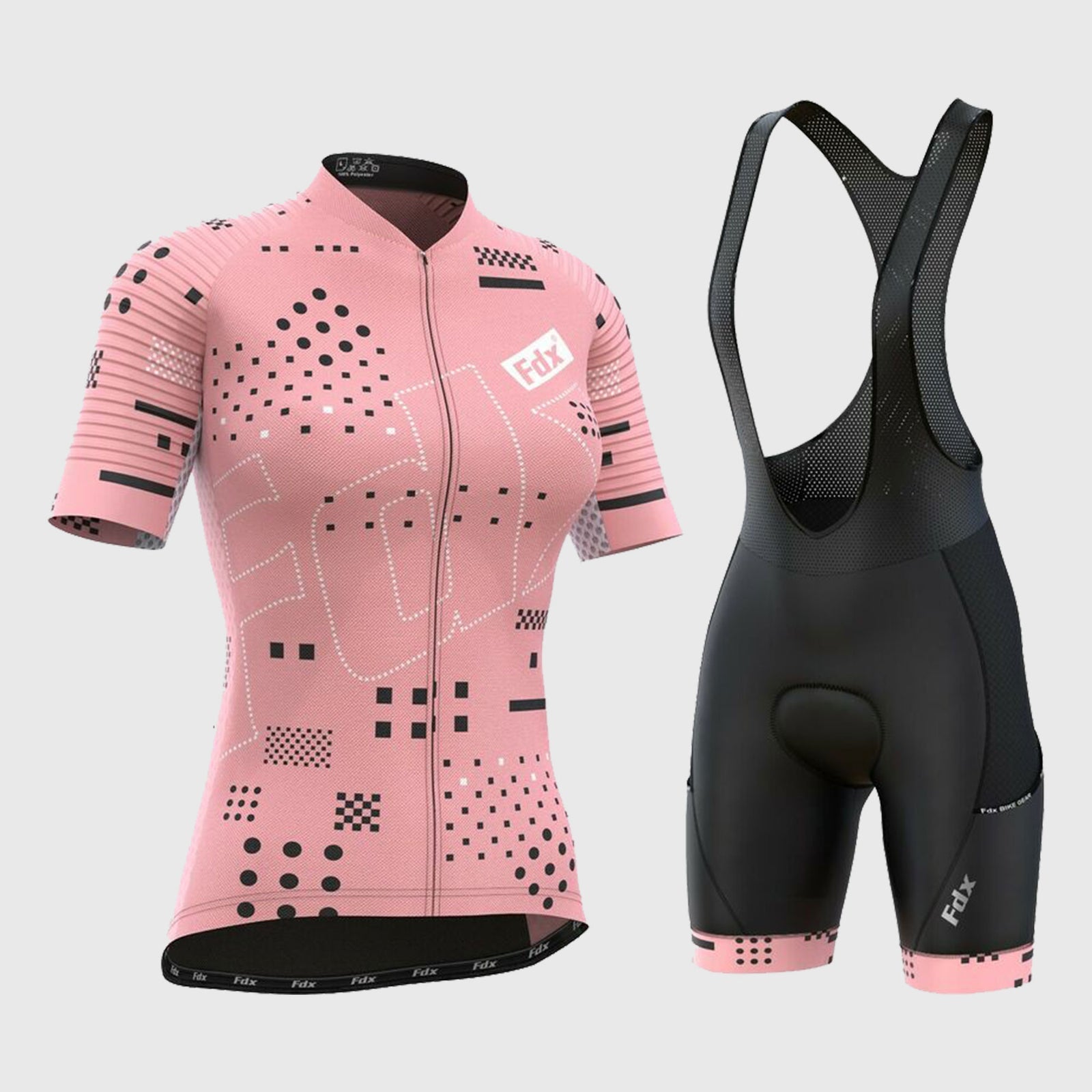 Fdx Womens Tea Pink Short Sleeve Cycling Jersey & Gel Padded Bib Shorts Best Summer Road Bike Wear Light Weight, Hi-viz Reflectors & Pockets - All Day
