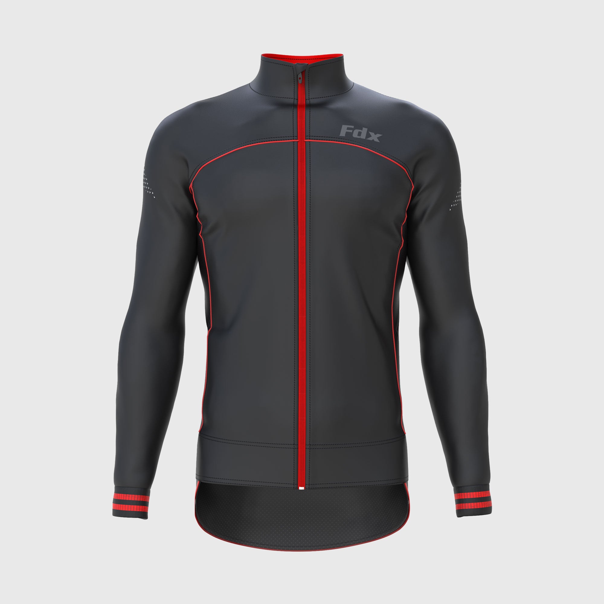 Fdx Mens Black & Red Cycling Jacket for Winter Thermal Casual Softshell Clothing Lightweight, Windproof, Waterproof & Pockets - Apollux