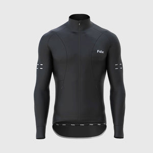 Fdx Warm Cycling Jersey for MensBlack for Winter Roubaix Thermal Fleece Road Bike Wear Top Full Zipper, Pockets & Hi-viz Reflectors - Arch