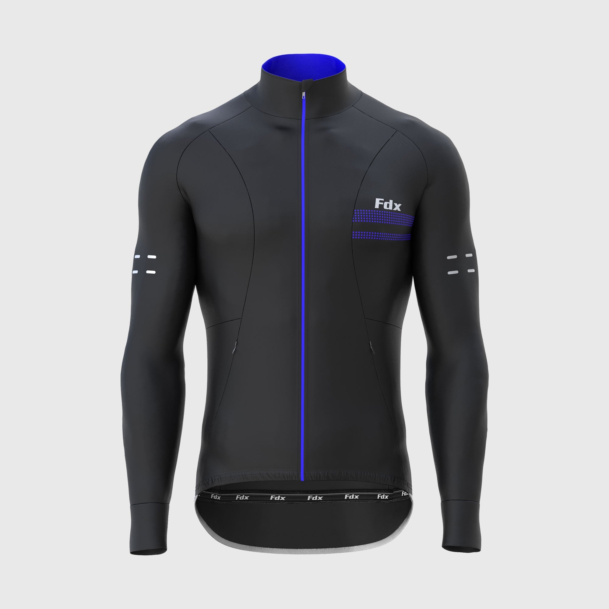 Fdx Blue Warm Cycling Jersey for MensBlack for Winter Roubaix Thermal Fleece Road Bike Wear Top Full Zipper, Pockets & Hi-viz Reflectors - Arch