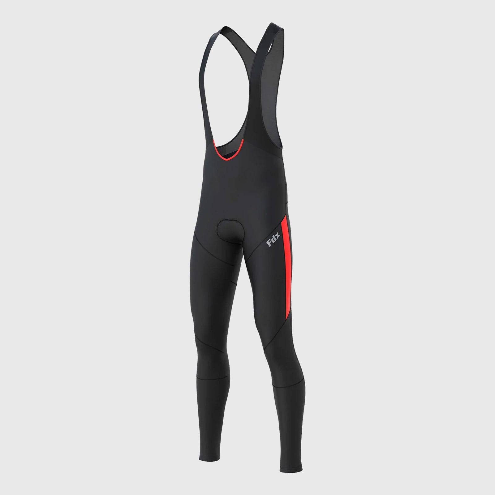 Fdx Mens Black & Red  Gel Padded Cycling Bib Tights For Winter Roubaix Thermal Fleece Reflective Warm Leggings - Arch Bike Pants