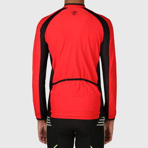 Fdx Mens All Seasons Long Sleeve Cycling Jersey Black & Red for Road Bike Wear Top Full Zipper, Pockets & Hi-viz Reflectors - Transition