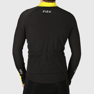 Fdx Mens Yellow Road Cycling Long Sleeve Jersey for Winter Roubaix Thermal Fleece Road Bike Wear Top Full Zipper, Pockets & Hi-viz Reflectors - Viper