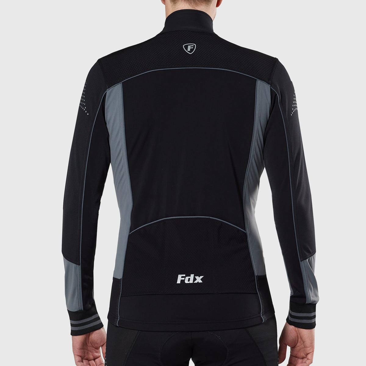 Fdx Mens Grey Long Sleeve Cycling Jersey for Winter Roubaix Thermal Fleece Road Bike Wear Top Full Zipper, Pockets & Hi-viz Reflectors - Thermodream