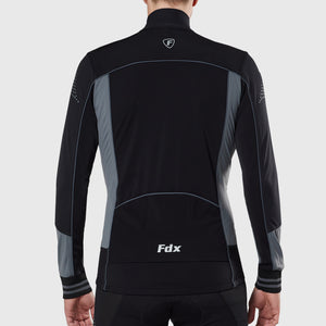 Fdx Mens Grey Long Sleeve Cycling Jersey for Winter Roubaix Thermal Fleece Road Bike Wear Top Full Zipper, Pockets & Hi-viz Reflectors - Thermodream